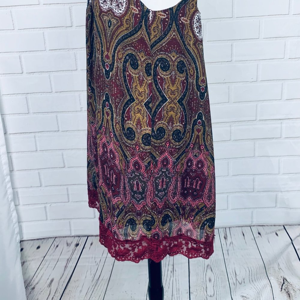 Tobi wine paisley boho slip dress lace trim Medium - Picture 5 of 8